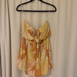 Mahina Strapless Tropical Floral Romper in Yellow and Orange